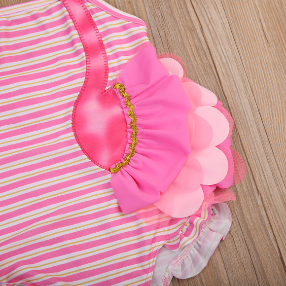 Funtasia Too Girls Ruffle Swimsuit - Pink & Green Fish Print
